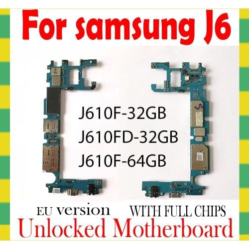 Original Motherboard For Samsung Galaxy J6 J600GN J610F J610F 32G 64G unlocked with full Chips Logic Board unlock main mainboard