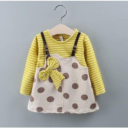 Girlls Dress Spring Autumn Fashion Cotton Bow Style Dress Kids Girls Outfits for Children Girls Casual Clothing 1-2-3-4Y