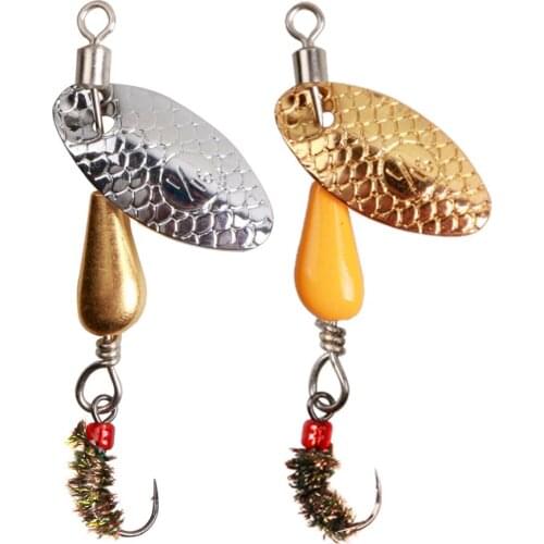 2pcs Rotating Sequin Fishing Lure 5cm2.7g Fly Flies Hook Eccentric Pendant Long Throw Metal Spinner Bait Spoon Wobbler 5Colors