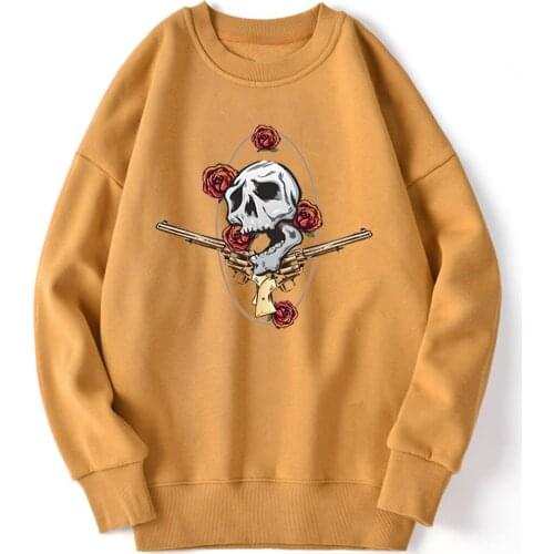 Rose Skull Print Sweatshirt For Mens Casual Streetwear Hoodie Vintage Tops Leisure Casual Clothing Retro Winter Supoleron Hombre