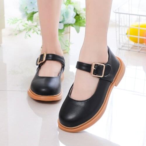 Girls Leather Shoes Children School Students Flats Mary Janes Kids Shoes Classic for Stage Performance Vintage Medium Big Black