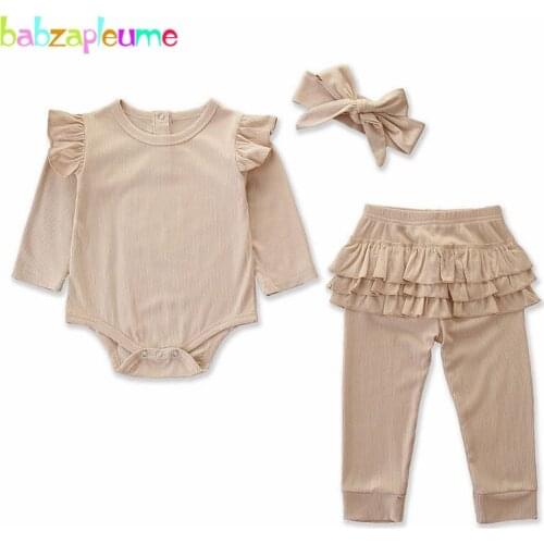 3Piece/Spring Baby Girls Clothes Cute Cotton Long Sleeve Newborn Bodysuit+Pants+Headband Infant Romper Kids Clothing Sets BC1641