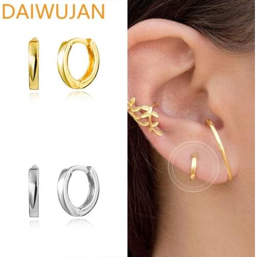DAIWUJAN Vintage Glossy Geometric Round 925 Sterling Silver Earrings for Women Men 9mm/11mm Kolczyki Damskie Hoop Earrings Gifts