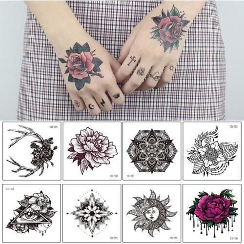 Waterproof Temporary Tattoos For Men Black Tassels Triangle Flower Fake Tattoo Transfer Body Art Hand Sticker Cheap Stuff