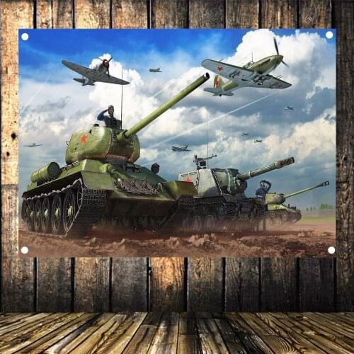 WW II Soviet Red Army Tanks and Fighters Panzer Military Poster Flag Banner Mural Wall Decoration Wall Sticker HD Wallpapers C3