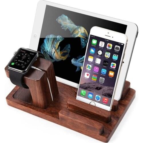 Bamboo Watch Stand Charging Station with 3 USB Power Ports for iPhones i Watch Docking Holder for Samsung F itbit, Garmin,Phones
