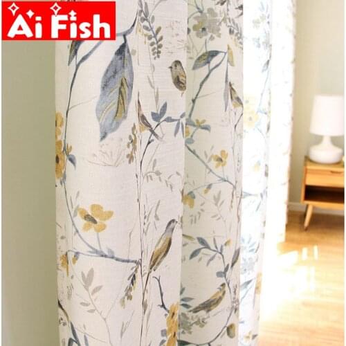 American Pastroal Bird Print Design Half Blackout Curtains For Living Room Window Screen Bedroom Tulle Curtain Fabric Drapes #40