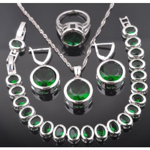 Hight Quality Green Zircon For Women Jewelry Sets Bracelet Necklace Pendant Earrings Ring Anniversary Present QS0370