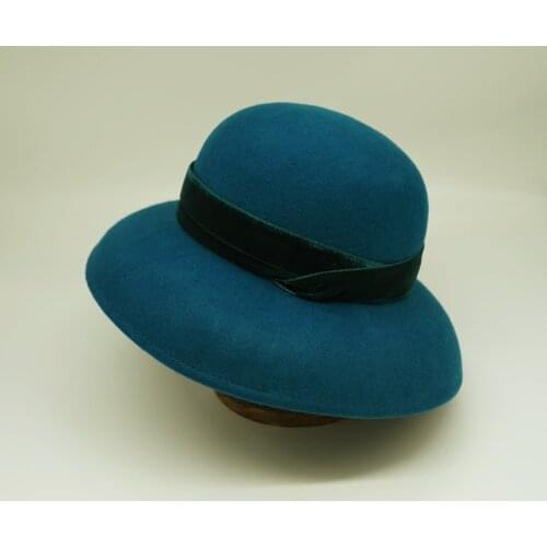 202009-panshi- French Special dyeing Oil painting blue Emerald green wool formal lady bucket cap women fishermen hat