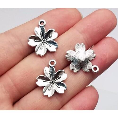 25pcs/lot--17x21mm, Antique Silver plated flower charms ,DIY supplies, Jewelry accessories
