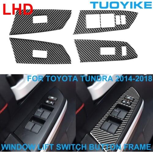 LHD RHD Car Styling Carbon Fiber Interior Window Lift Switch Button Frame Cover Trim Sticker For Toyota TUNDRA 2014-2018 4PCS