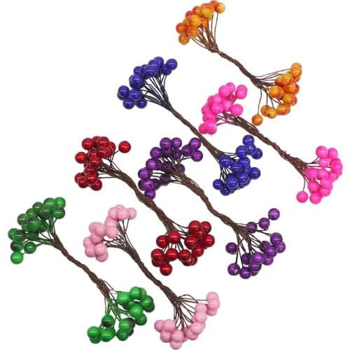 40pcs Mini Artificial Flowers Foam Berries Stamen Fake Fruit Glass Flower Bouquet For Wedding Home Decor DIY Scrapbooking Wreath
