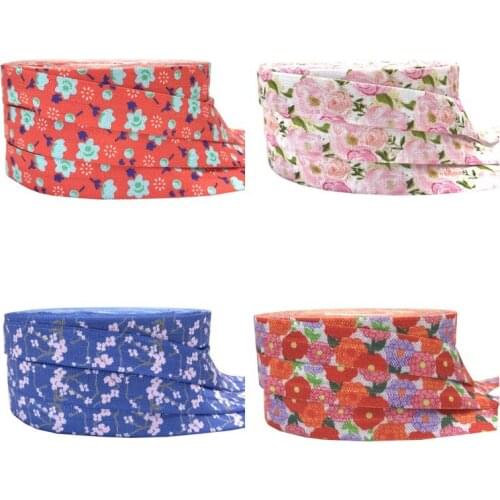 5/8"16mm Flower Handbag Patterns Printed Fold Over Elastic Ribbon DIY Pack Stuffs Hair Band Making Accessories 10Yards/lot