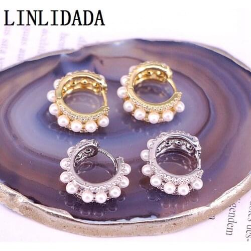 5Pairs girl women fashion Micro Pave CZ Earrings Pearl Beads Metal Geometric Circle Hoop Earrings