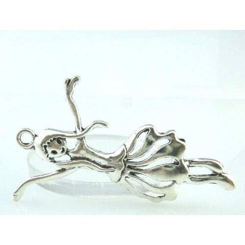 5pcs Antique Silver 56*33mm Dance Girl Charms Pendant For Jewelry Making Bracelet Vintage Accessories
