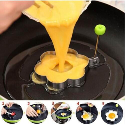 5Pc/set Egg Frying Mold Love Flower Heart Round Star Molds Stainless Steel Silver Omelette 150gE
