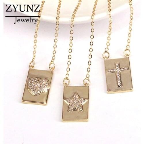 5PCS, CZ Sacred Rectangle necklace for women & Gift Cross and Heart and Star Necklace for women girl Gift