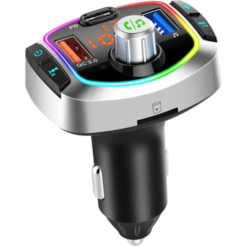 Car Bluetooth V5.0 FM Transmitter PD Fast Charge 6 RGB Color Backlit USB Drive U disk MP3 Player