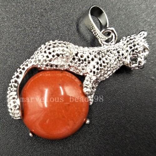 Free Shipping Beautiful jewelry 21x34mm Jaspe Round Leopard Women Men Pendant Bead pC5506