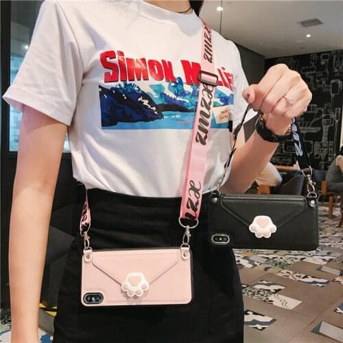 Luxury Cute Leather fashion Lanyard Women Wallet Phone case For iPhone 11 Pro XS MAX XR X 7 8 6S Plus Shoulder Strap Cover