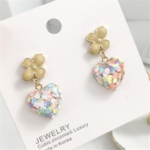 Colored Heart-shaped Flowers Earring Retro Fashionable Pure And Fresh Lovely Stud Earrings Girl Women Jewelry, Gift Accessories
