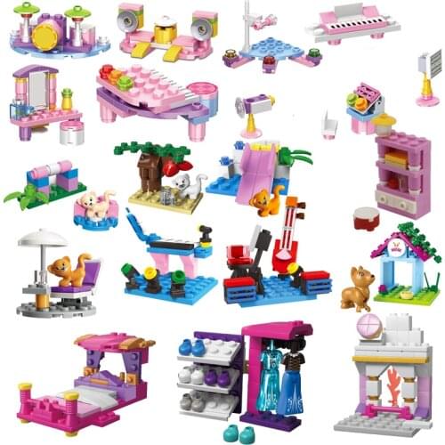 Friends Wardrobe Princess Bed Musical Instrument Building Blocks Toys for Children Friends Brick Kids Gifts Girls Toy