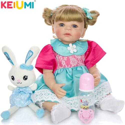KEIUMI Cute Rabbit Full Silicone Vinyl Body Reborn Baby Dolls 55 cm Realistic Gold Curls Reborn Menina For Childrens Day Gifts