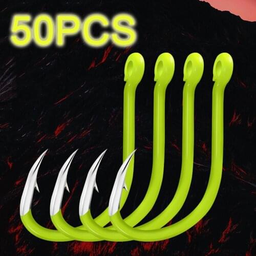 50PCS Carp Fishing Hook Carbon Steel Barbed Hook Carp Rigs Fluorescent Fishing Hook Single Circle Carp Hook Fishing Accessories