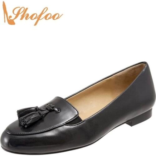 Fringe Black Round Toe Woman Loafers Flat Large Size 11 12 For Ladies Summer Office Footwear Shoes Fashion Mature Holidays 2021