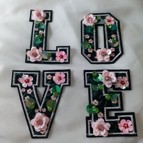 Love Letters rhinestone bead patch iron sequin patch applique embroidery parche for hats bags