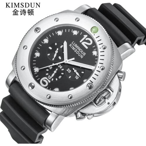 KIMSDUN mens watch three-eye silicone with luminous waterproof sports automatic mechanical watch