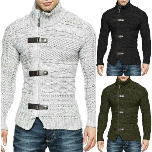 Autumn winter Men Fashion Cardigan Sweater Mens Warm Knitting Sweaters Male Casual Slim Fit Turtleneck Jumper Clothes 2021