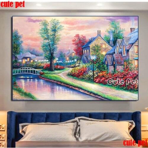 DIY round square Drill Classic European landscape embroidery pattern cross stitch kits 5d diamond painting rhinestone Home Decor