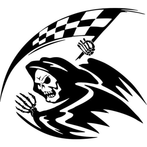 Cool Death Running Chequered Flag Racing Sticker Funny Decal Pvc Decals Suitable for All Kinds of Cars Black/white, 19cm*17cm