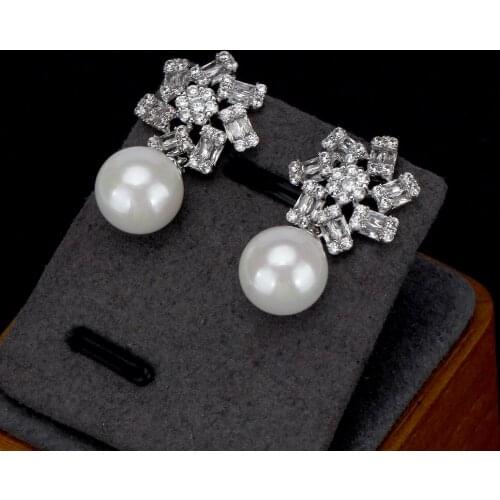 Bride Talk Luxury Women Pearl Earrings AAA Cubic Zirconia Flower Shape Fashion Crystal Jewelry For Wedding & Party Birthday Gift