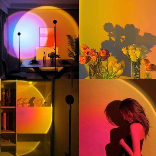 Sunset Lamp 180° Rotating Night Lights USB Rainbow Sunset Red Projector Home LED Sun Projection Desk Lamp for Bedroom Wall Decor