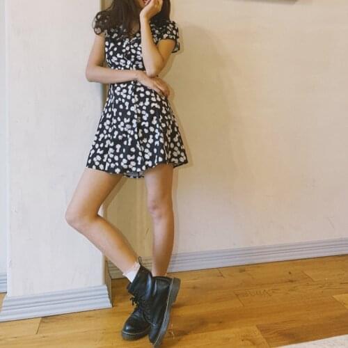 2021 New Summer Womens Elegant Boho Korean Style Button Dress