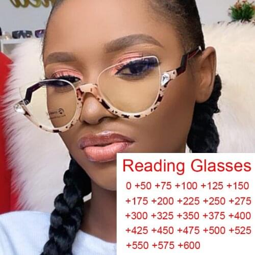 Glasses Transparent Women Work Computer Anti Blue Light Crystal Reading Glasses Retro Short Sight Vision +1 +2 +3 +6 Cat Eye Amb
