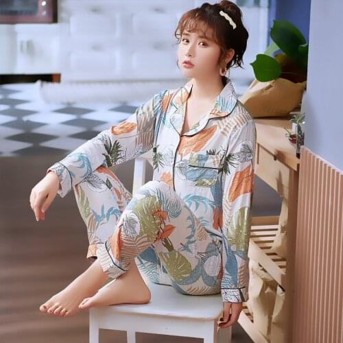 Autumn Winter Pyjamas Women 100% Cotton Long Sleeves Ladies Pajama Sets Flora Print Cartoon Sleepwear Women Home Wear Clothes