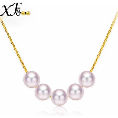 XF800 Natural Akoya Pearls Necklace Fine Jewelry Perfectly Round Sea Water Pearl Pendant Real 18K gold/au750 Chain Gift S35