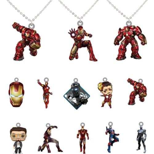 Disney Figure Anime Pattern Necklace Marvel Avengers Iron Man Pendant Fashion Necklace Resin Accessories Jewelry for Boys XDS441