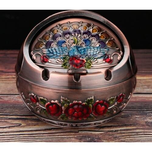 Direct sales new retro home ashtray creative personality with cover metal multi-function office living room anti-flying ash