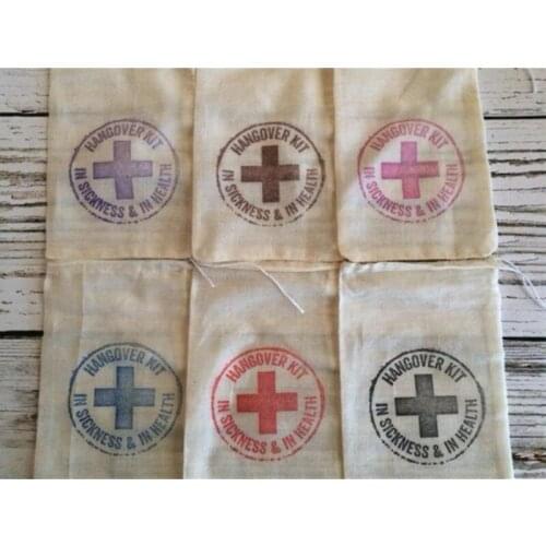 Personalized bachelorette Hangovers bags Muslin Survival Kit bag wedding Welcome gift bag bridesmaid gift Color of your Choice