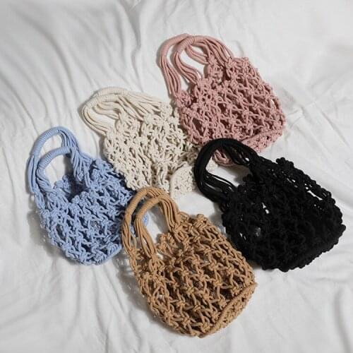 Woven Rattan Bucket Straw Bag Women Drawstring Beach Shoulder Handbags Female Summer Vacation Handmade Casual Totes Handbags New