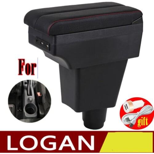 For Renault Logan Armrest box For Renault Logan 2 Interior special Car Armrest box Center Storage box with USB LED light