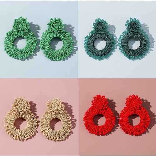 Handmade Heart Earrings Ladies Bohemian Style Sunflower Beaded Drop Earrings Gift