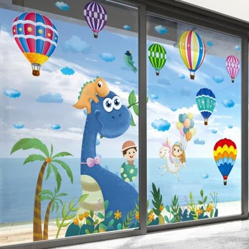 [shijuekongjian] Cartoon Dinosaur Animals Wall Stickers DIY Hot Air Balloons Mural Decals for Kids Rooms Baby Bedroom Decoration