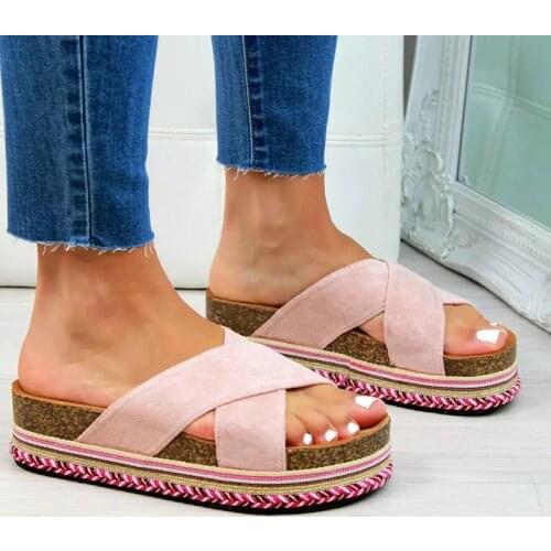 Summer Women Slippers Ethnic Wind Cross Strap Slides Women Shoes Thick Bottom Seaside Beach Outdoor Plus Size 43 Slippers Ladies
