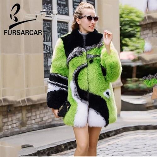FURSARCAR 2020 New Design Real Fur Coat Yellowish Green Color Whale Fox Fur Jacket Luxury Natural Fur Coat Fashion Winter Fur