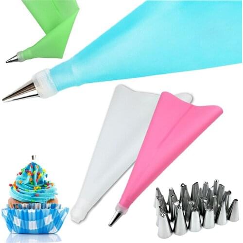 Pastry Bag Silicone 8-26Pcs Cake Decorating Tools Baking Accessories Food Grade DIY Icing Piping Cream Reusable 24 Nozzle Set